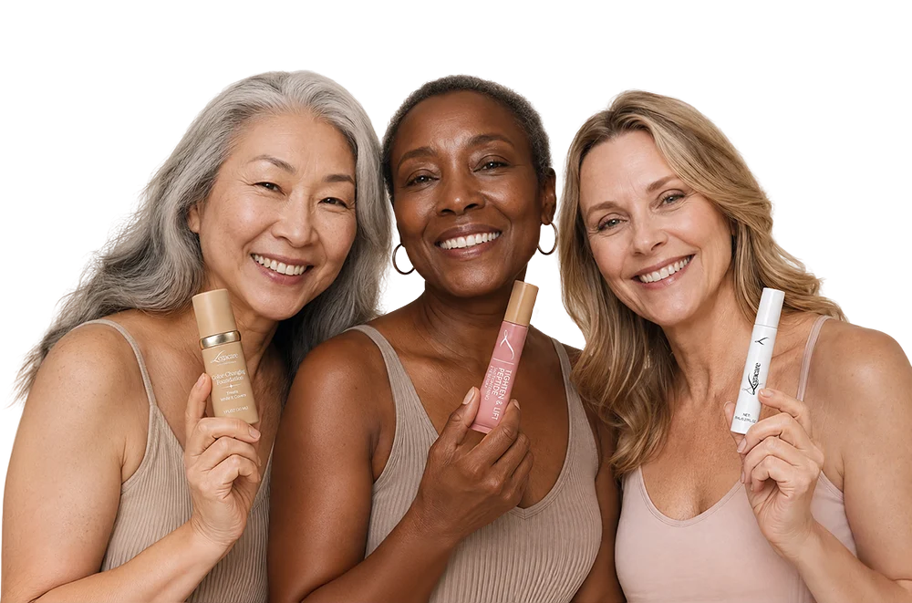 Women holding skincare products